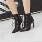 Lace Up High-heel Pointed Ankle Boots