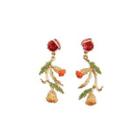 Fashion And Elegant Plated Gold Enamel Flower Earrings With Red Cubic Zirconia Golden - One Size
