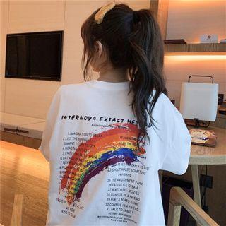Lettering Rainbow Printed Short-sleeve T-shirt