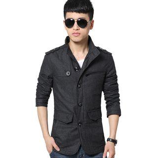 Wool Blend Stand-collar Buttoned Coat