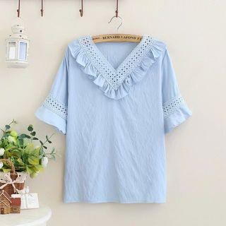 Short-sleeve V-neck Paneled Top