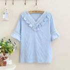 Short-sleeve V-neck Paneled Top