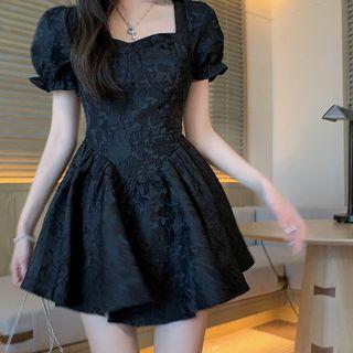 Puff-sleeve Bow Jacquard Mini Dress
