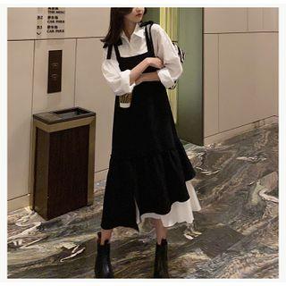Two-tone Asymmetrical Midi Dress / Plain Shirt