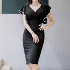 Cap-sleeve V-neck Shift Dress