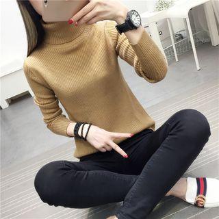 Long-sleeve Turtleneck Ribbed Sweater
