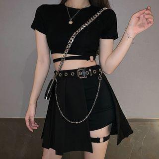 Short-sleeve Cropped T-shirt / Shorts / Pleated Mini A-line Skirt / Skort / Set