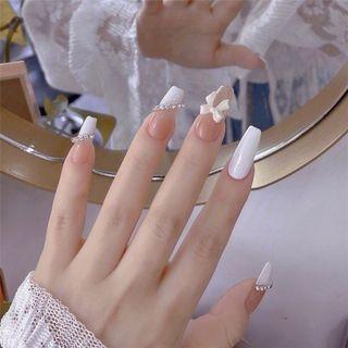 Bow Chain Pointed Faux Nail Tips 449 - White - One Size