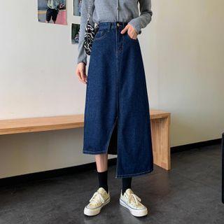 Irregular Split High-waist Denim Skirt