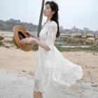 Couple Matching Elbow-sleeve A-line Lace Dress With Slipdress / Shirt