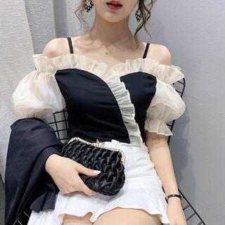 Short-sleeve Cold Shoulder Ruffed Top