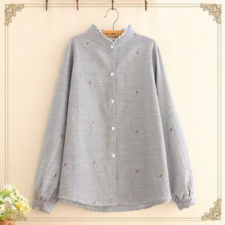 Ruffle-collar Floral Embroidered Long-sleeve Shirt