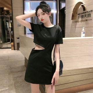 Zip Detail Short-sleeve Mini T-shirt Dress