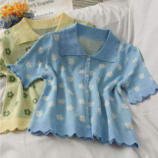 Wave-edge Daisy-print Crop Top
