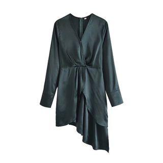 V-neck Long-sleeve Asymmetrical A-line Dress