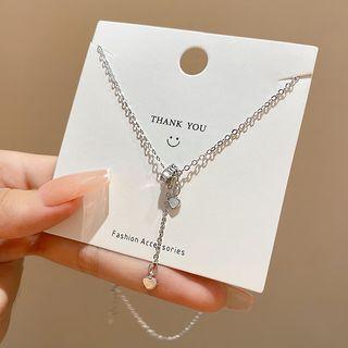 Heart Rhinestone Pendant Alloy Necklace X882 - Silver - One Size