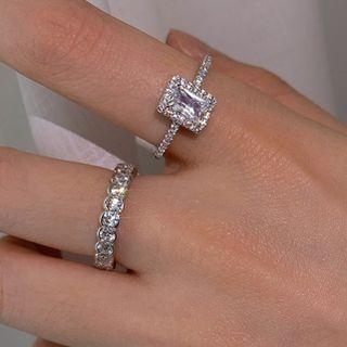 Rhinestone Open Ring 1pc - J1862 - Silver - One Size