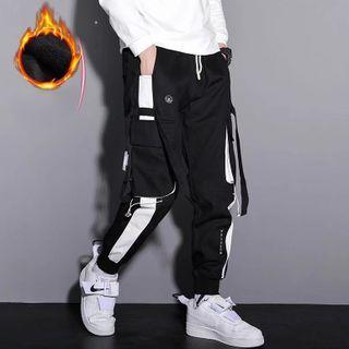 Drawstring Striped Fleece-lined Cargo Pants