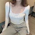 Long-sleeve Scallop Knit Top