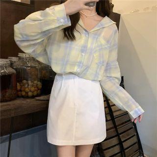 Plaid Shirt / Mini Pencil Skirt