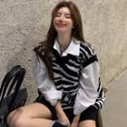 Zebra Print Sweater Vest / Plain Shirt