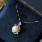 Rhinestone Genuine Pearl Pendant Necklace Rhinestone - White - One Size