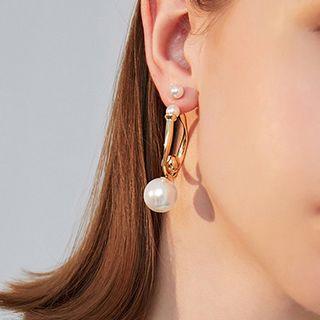 Faux Pearl Dangle Earring 1 Pair - 925 Sterling Silver Pin - One Size