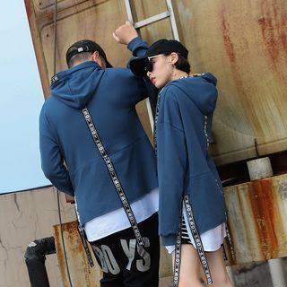Mock Two-piece Lettering Strap Hoodie