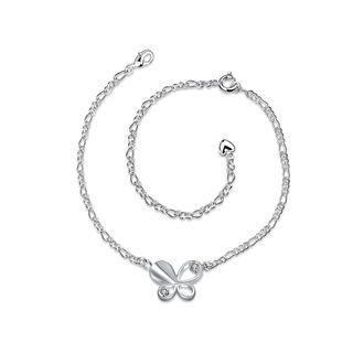 Fashion Simple Butterfly Anklet With Austrian Element Crystal Silver - One Size