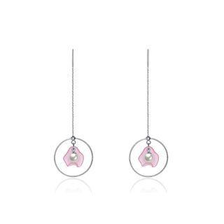 925 Sterling Silver Pink Shell Earrings With Fashion Pearl Silver - One Size