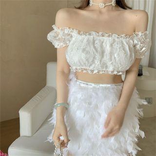 Off-shoulder Lace Crop Top Lace Top - One Size