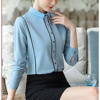 Contrast Trim Work Shirt / Pencil Skirt / Dress Pants / Set