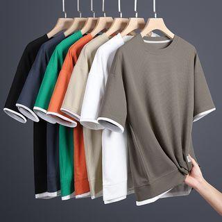 Mock Two-piece Short-sleeve Crew Neck T-shirt