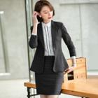 Short-sleeve One-button Plaid Blazer / Mini Pencil Skirt / Dress Pants / Long-sleeve Shirt / Set