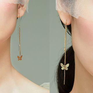 Rhinestone Butterfly Threader Earring Gold - One Size