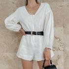Puff-sleeve Linen Romper