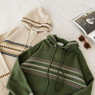 Color-block Striped Knit Hooded Sweater