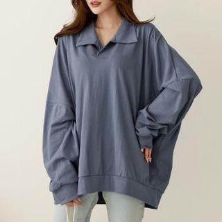 Collared V-neck Oversized Sweatshirt