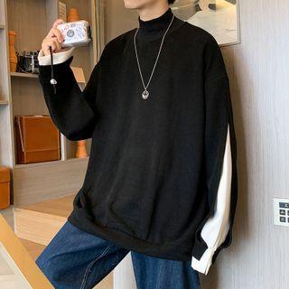 Mock-neck Two-tone Panel Sweatshirt