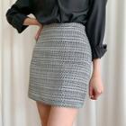 Zip-side Tweed A-line Mini Skirt
