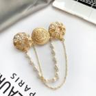 Alloy Disc Faux Pearl Chained Brooch