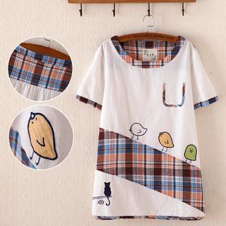 Short-sleeve Plaid-panel Top