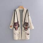 Tiger Embroidery Sequined Knit Coat