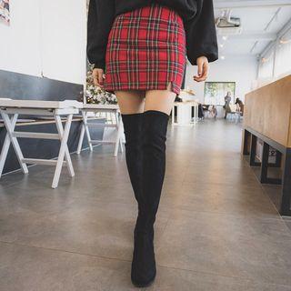Zip-sided Tartan-plaid Miniskirt