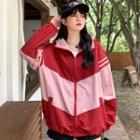 Two-tone Zip-up Jacket Red - One Size