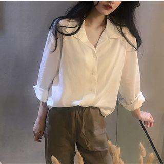 Loose Fit Plain Long Sleeve Blouse