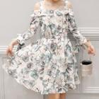 Floral Print Off Shoulder 3/4 Sleeve Dress