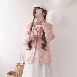 Collared Knit Jacket Pink - One Size