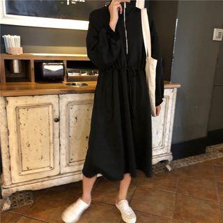 Drawstring Long-sleeve Midi T-shirt Dress