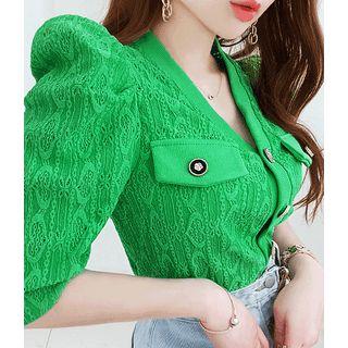 Puff-shoulder Lace Cardigan